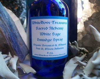 White Sage Smudge Crystal Spray, 2-4oz Aura Clearing Chakra Protect Shield Spray, Liquid Smudge Feng Shui Room Essential Oil Reiki Mood Mist