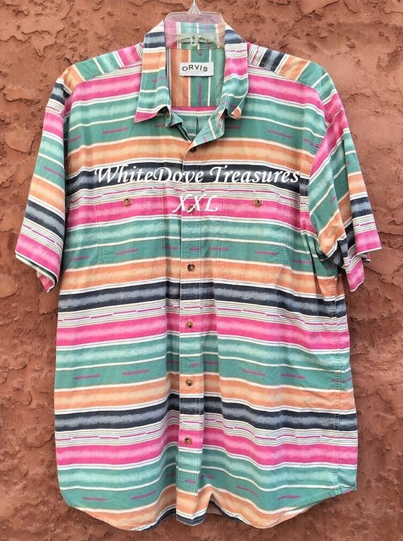 SALE XXL Men Multi Stripe Button Down Shirt Cotton