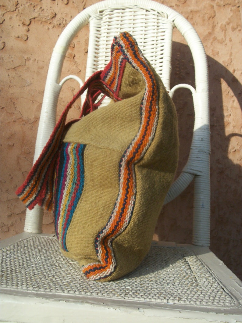 SALE Peruvian Woven Wool Market Tote Bag Designer India Floral Embroidered Coach Wool Handbag Vintage Shoulder Bag Boho Ethnic Designer Bag image 8