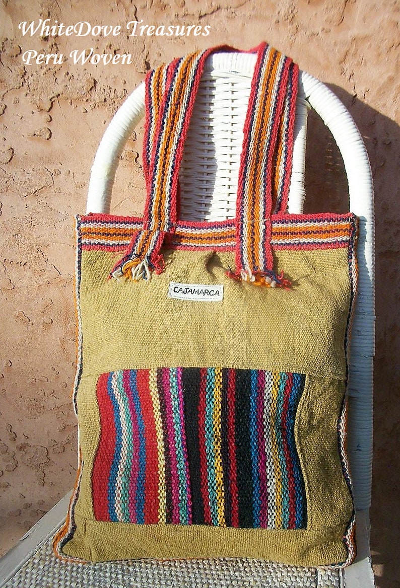 SALE Peruvian Woven Wool Market Tote Bag Designer India Floral Embroidered Coach Wool Handbag Vintage Shoulder Bag Boho Ethnic Designer Bag image 6