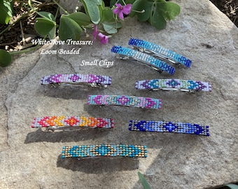 Native Bead Small Barrette Southwest Santa Fe Arrow Ombre Sparkle Abstract Minimal Boho Festival 2.5" Thin Hair Clip Powwow Turquoise Gold