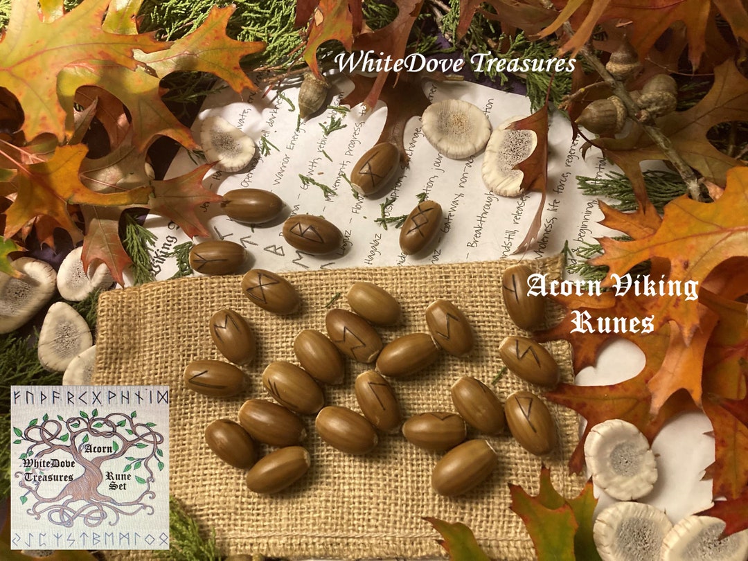 Oak Acorn Viking Rune Set, Fresh Cedar, 25 Elder Futhark Norse Runes ...