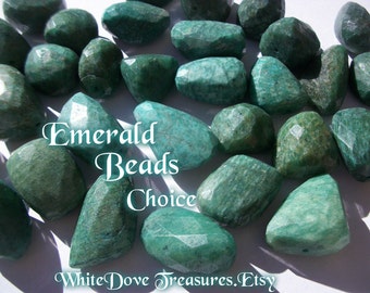 SALE Natural EMERALD BEADS Large Genuine Gemstone Free Form Nugget Faceted Polished Heart Chakra Stone Loose Bead Choice 32-16mm, Focal Bead