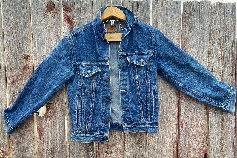 1980s Levis Denim Jean Jacket 36 Unisex Boho Button Up Texture Camp Shirt L Blue Stripe 4X Plus Size Tunic Blouse Long Sleeve Summer Cover image 9
