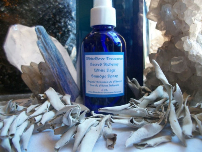 White Sage Smudge Crystal Spray, 2-4oz Aura Clearing Chakra Protect Shield Spray, Liquid Smudge Feng Shui Room Essential Oil Reiki Mood Mist image 2