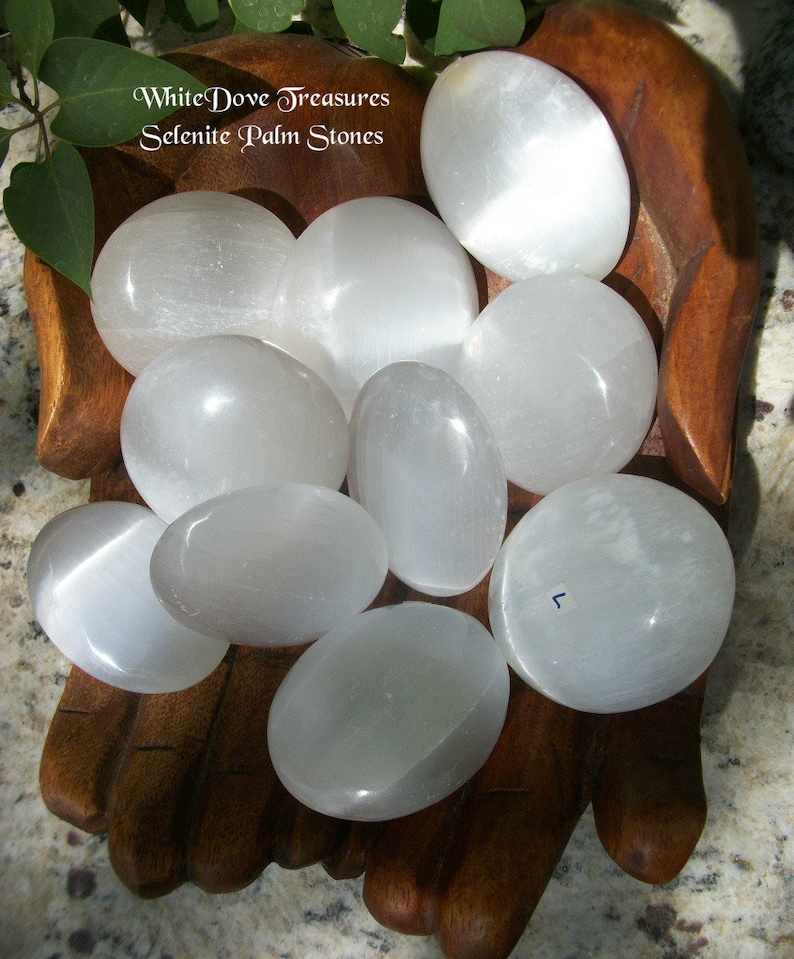 SELENITE PALM Crystal, Lg Selenite Massage Stone, Chakra Stone, Moon Scry Packaged in Selenite Sand image 1