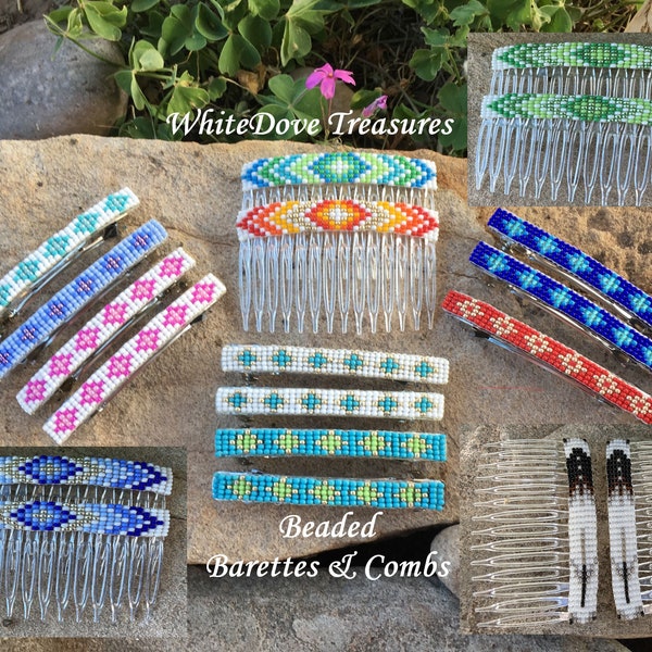 Native Beaded Hair Barrettes, Indian Design Beaded Hair Comb, Santa Fe Style Hair Clip, Southwest Fashion, Hair Jewelry, Boho Hair, Gift Box