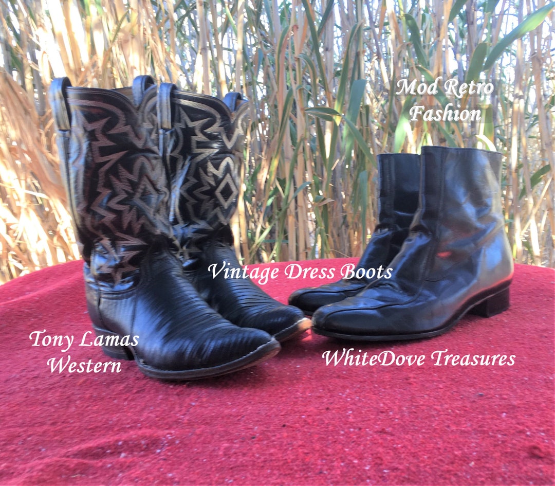 【vintage】Tony Lama Western Boots 刺繍 黒 Vintage Tony Lama Black With White Flame Stitch Western