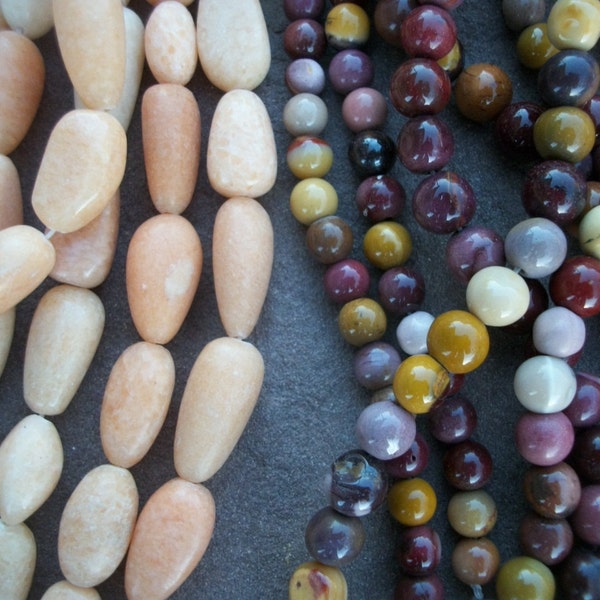 Mookaite Beads, 14mm Rounds, Vintage Orange Calcite Beads, Teardrop Ovals 1/2 or Full Strand 16" ~ Natural Gemstones