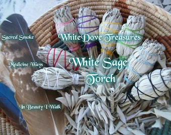 New! White Sage Smudge Stick, Torch Bundle 8 Color Choice 4.5" Gift Box Instructions, House Blessing Bulk White Sage Aura Clear Rainbow Sage