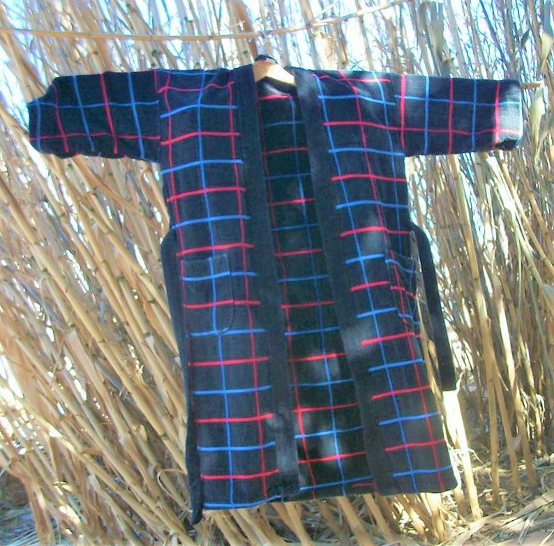 Sauna Robe Men Turkish Cotton Robe Massage Robe Unisex Spa Heavy Robe Black Robe Stripes Vintage 70s Thick Soft One Size 34 Sleeve