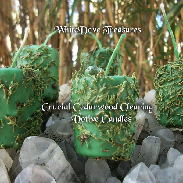 Crucial CEDARWOOD Clearing Candle ~ Reiki Candle, Sacred Space Smudge Candle, Gemstone Herbal Loaded Quartz Phantom Crystal