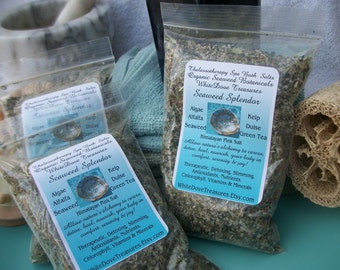 Seaweed Splendor Detox Bath Salt 9oz, Therapeutic Home Spa, Himalayan Pink Salt Organic Green Tea Bath Soak, Skin Toner Herbs & Reiki Energy