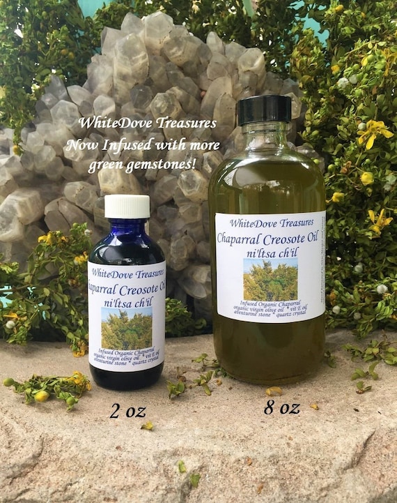 Organic Chaparral Oil Creosote Leaf Oil 2-8oz Desert Rain Scent Crystal Infused Skin Care Body Oil Herbal Reiki Massage Gardener Unisex Gift