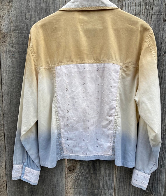 Sale 80s Ombre Eyelet Shirt XL Boho Folk Hippy Countr… - Gem