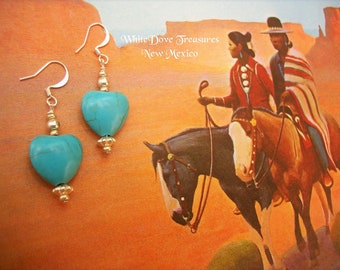 Navajo Style Turquoise Heart Earrings Bride Blue Heart Earring Boho Beach Wedding Southwest Santa Fe Bridemaids Bulk Sale Girlfriend Gift