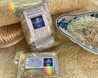 Full Moon Dreams Bath Salts Mindful Meditation Home Spa Gift, Vision Blend Wicca Dream Bath Soak, Organic Herbs Therapeutic Essential Oils