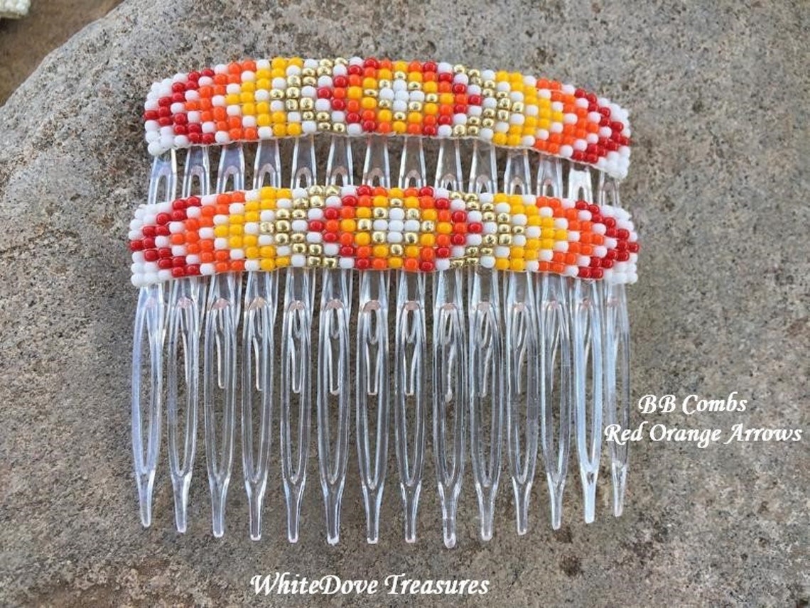 Native Beaded Hair Barrettes Indian Design Beaded Hair Comb Etsy