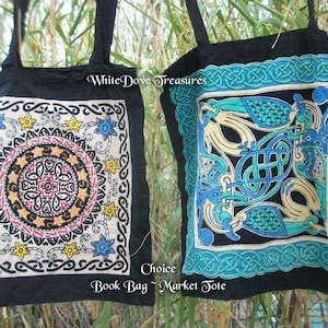 Sale Celtic Tote Bag ~ India Cotton Market Large Shoulder Bag ~ Boho Beach, Book Bag Cross Body Choice 18.5&quot; x 17&quot;