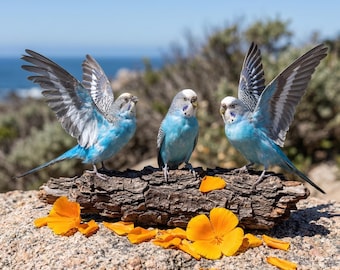 Taxidermia de periquito azul real / Ejemplar de ave periquito / Gabinete de curiosidades Oddity