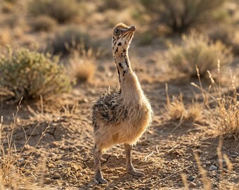 Avestruz joven disecada / Ejemplar de avestruz bebé / Curiosidad de gabinete