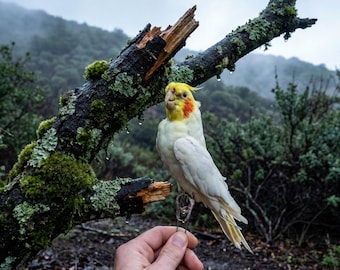 Taxidermia de cacatúa amarilla real, ejemplar de loro lutino para decoración del hogar bohemia tropical