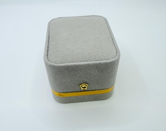 Luxury Gray Velvet Ring Box with Gold Trim | Engagement Ring Box | Jewelry Gift Box for Proposal, Wedding, Anniversary