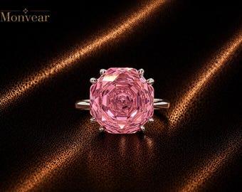 10CT Rose Cut Pink Labrador Edelstein Statement Ring, Weißgold überzogen, Vintage inspiriert