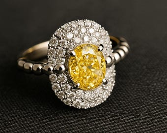 CZ Luxury Yellow Cushion Cut Halo Ring