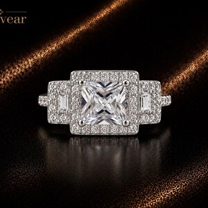 1CT Princess Cut Multi Halo Ring Art Deco Statement White Gold Plated Jewelry
