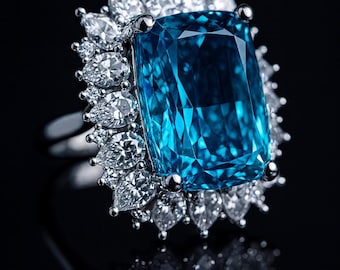 Royal Blue Sapphire Halo Statement Ring / Jubiläumsring / passend für alle Größen