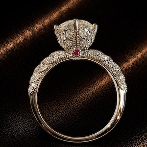 2CT Round Solitaire Engagement Ring, Hidden Ruby Accent, Vintage Inspired Bridal Ring