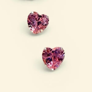 Sterling Silver Pink Heart Stud Earrings, 1ct CZ, Hypoallergenic Jewelry