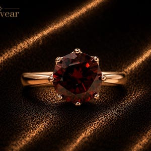 Anello solitario da donna con rubino rosso rotondo da 2 carati, pietra preziosa sintetica, placcato oro rosa.
