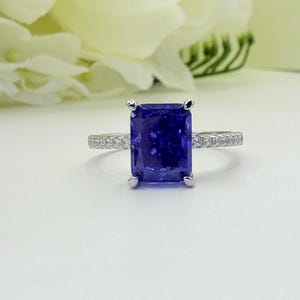 3CT Radiant Cut Lab Gemstone Ring, White Gold Pavé Band, Statement Ring