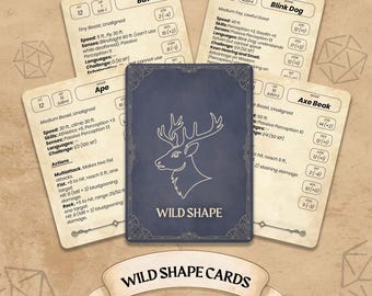 Wild Shape Cards for Dungeons & Dragons 5th Edition - (Printable PDF) - DnD 5E Board Game Accessory for Players and DMs