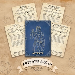 Artificer Spell Cards för Dungeons & Dragons 5th Edition - (Utskrivbar PDF) - DnD 5E Brädspelstillbehör för spelare och DM:ar