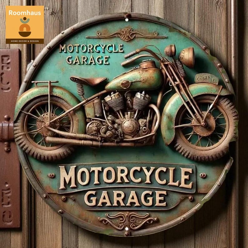 Vintage Motorcycle Garage Sign 2D: Retro Sturdy Wood-look Wall Art - Etsy