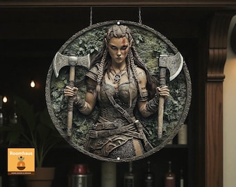 Viking Shieldmaiden Wooden Sign 2D , Norse Decor, Man Cave Art