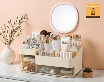 Kosmetik Organizer mit Spiegel, Chic Vanity Makeup Aufbewahrungsbox