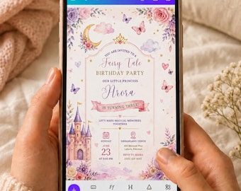Invitación editable de unicornio mágico arcoíris pastel para fiesta de cumpleaños de cuento de hadas. Descarga instantánea UY6
