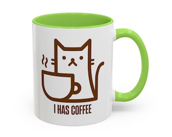 Cat Coffee Mug – "I Has Coffee" Ceramic Mug, Colorful Handle