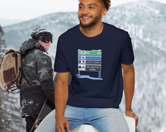 Ski Slope Trail Illustration T-Shirt | Funny Directional Signs