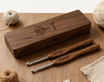 Personalized Blood Rosewood Crochet Hook Set: Engraved Walnut Box Set With Hook Craft Gift For Crochet Lover, Birthday, Mother's Day Gift