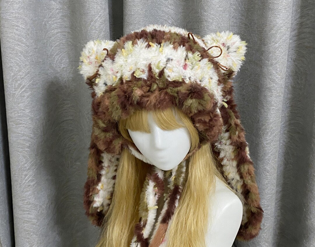 Cream Brown Bunny Ear Crochet Beanie, Latte Rabbit Hat, Handmade Animal ...