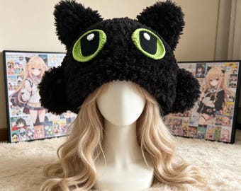Handmade Crochet Black Dragon Hat, Cute Night Dragon Hood, Handmade Gift for Dragon Lovers