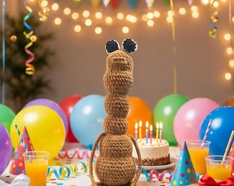 Handmade Marcus the Worm Plush: Finished Posable Crochet Amigurumi Plushie gift for Video Game Lover