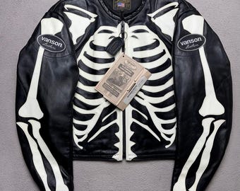 VANSON×CLAIR DE LUNE BONELEATHER JACKET Very Rare!! Vanson Leather Clair De Lune Skeleton Bones Jacket