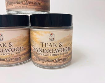 Teck et bois de santal : beurre pour le visage et le corps pour hommes pour peau sèche (4,0 oz.)