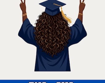 Svg de remise des diplômes - femme noire graduation SVG - afro-américaine fille de remise des diplômes Svg - chapeau de remise des diplômes cheveux bouclés bleu or clipart